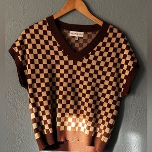 Willow & Wind | Checkerboard Sweater Vest | Small | Brown